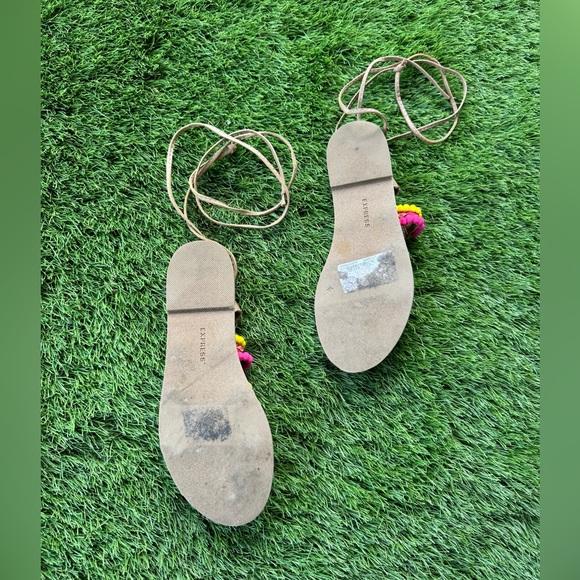 Adorable Pom Pom Pink Lace Up Express Sandals - Picture 3 of 4